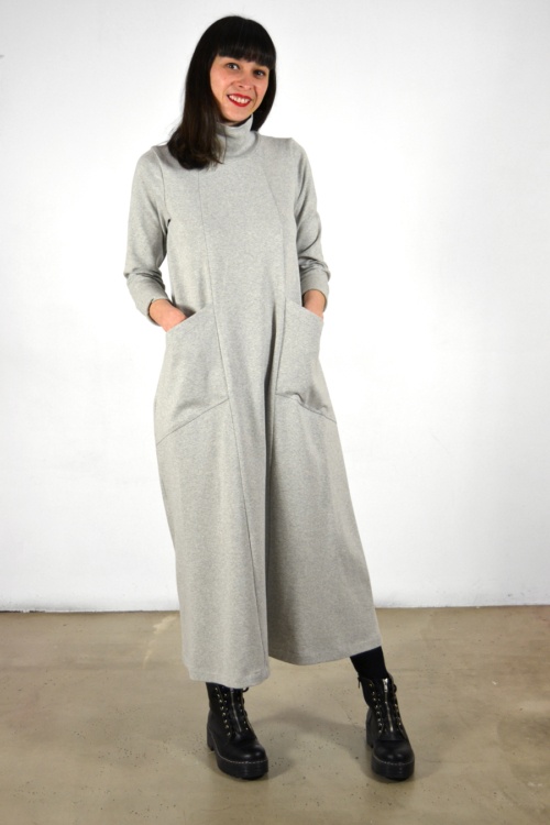 Vestido-midi-gris-claro | Elisa Muresan moda sostenible