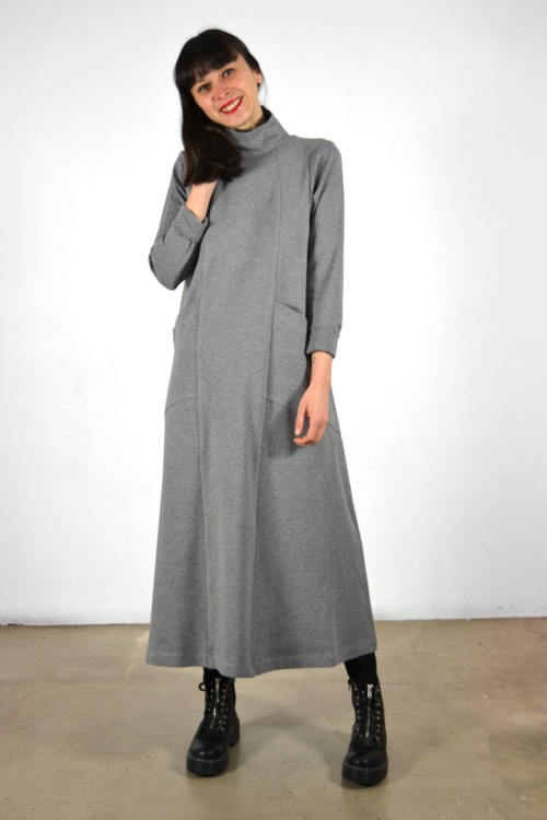 Vestido-midi-gris-oscuro | Elisa Muresan ropa ecológica